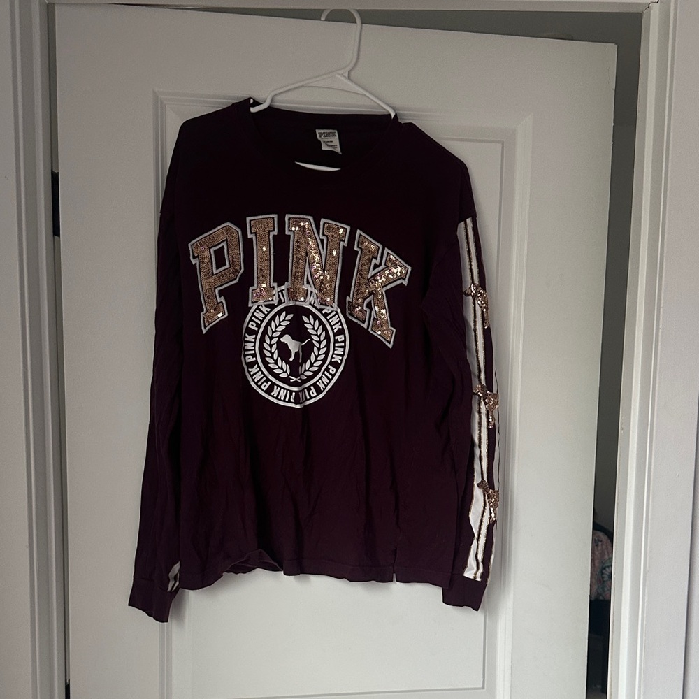 PINK Victoria's Secret Maroon Long Sleeve Tee